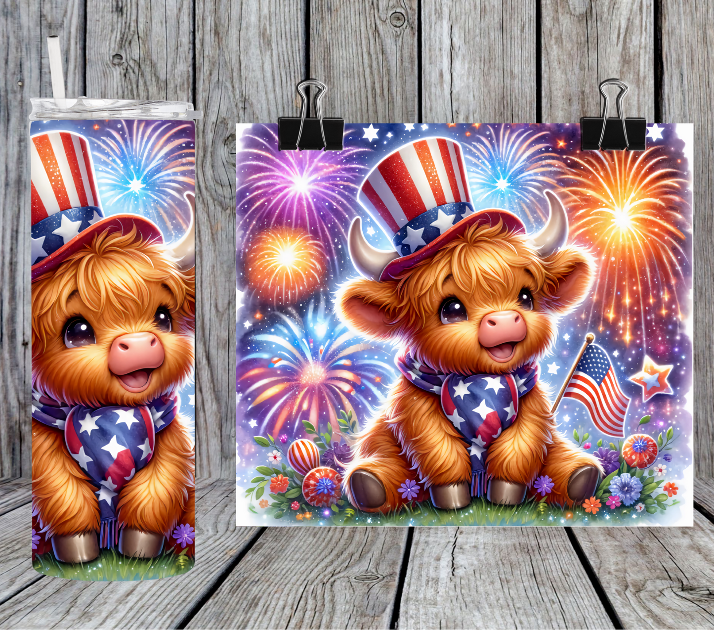 Highland Cow 4th Of July Fireworks