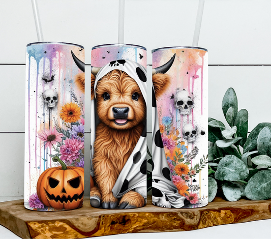 Halloween highland cow ghost cow print