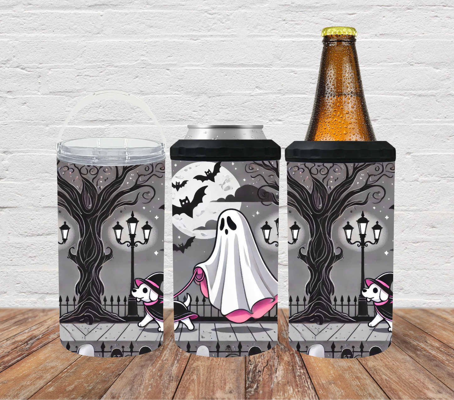 Halloween ghost walking witch dog