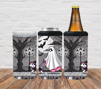 Halloween ghost walking witch dog