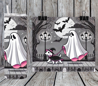 Halloween ghost walking witch dog