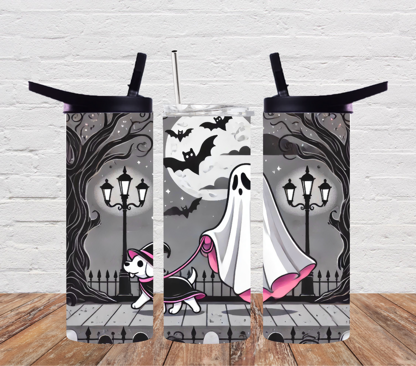 Halloween ghost walking witch dog