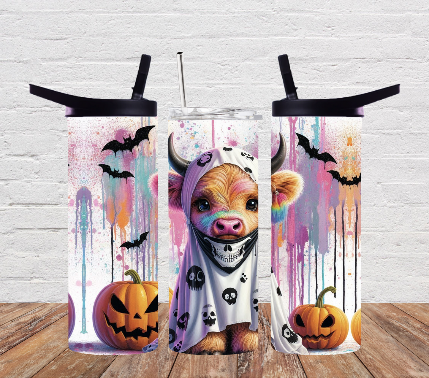 Halloween highland cow ghost skulls