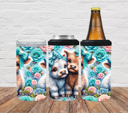Highland cow duo blue floral