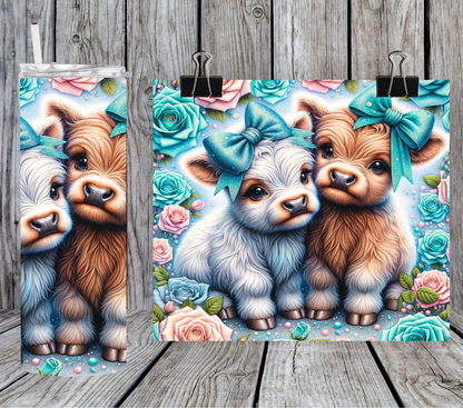Highland cow duo blue floral