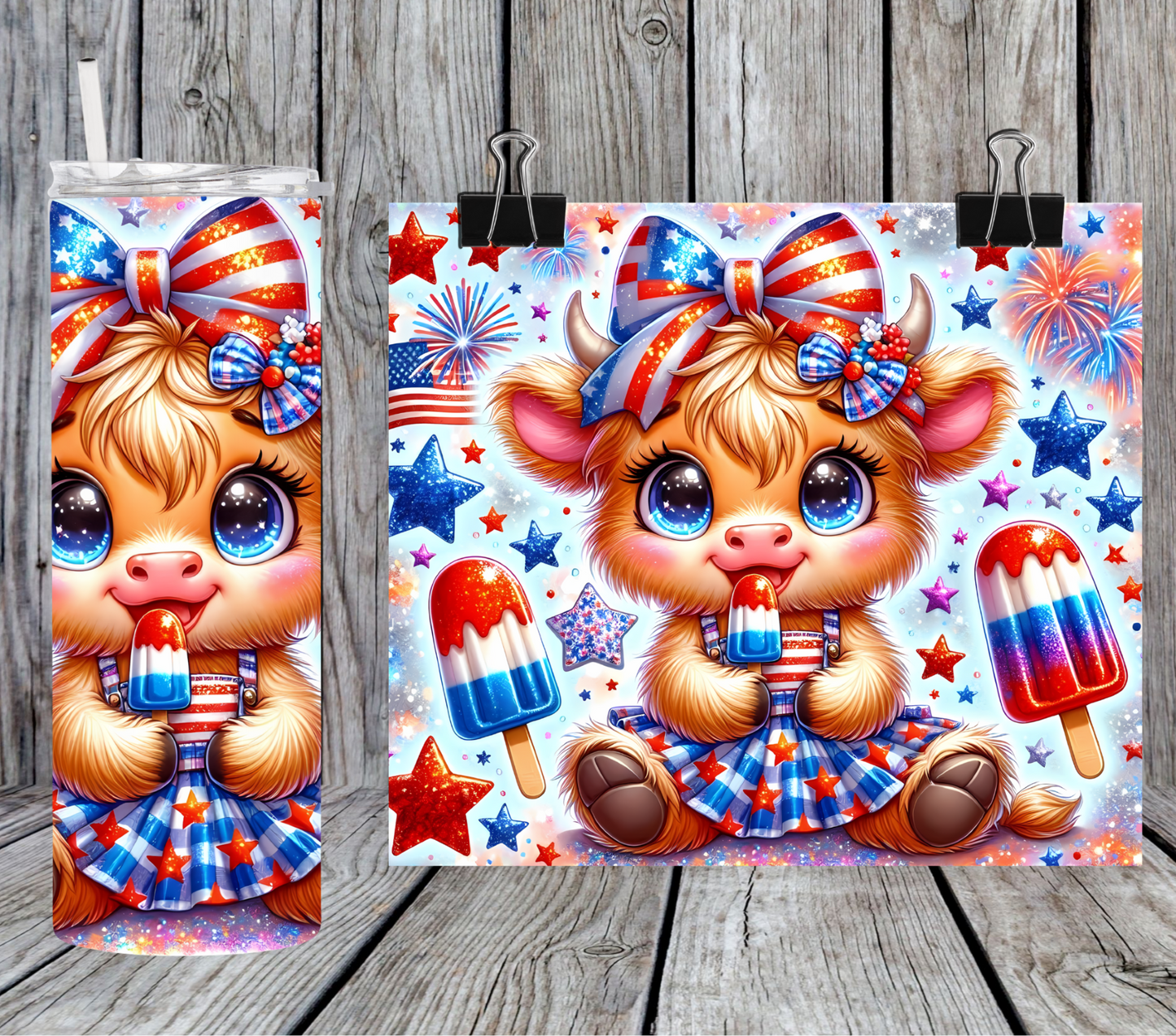 Highland Cow 4th Of July with dress