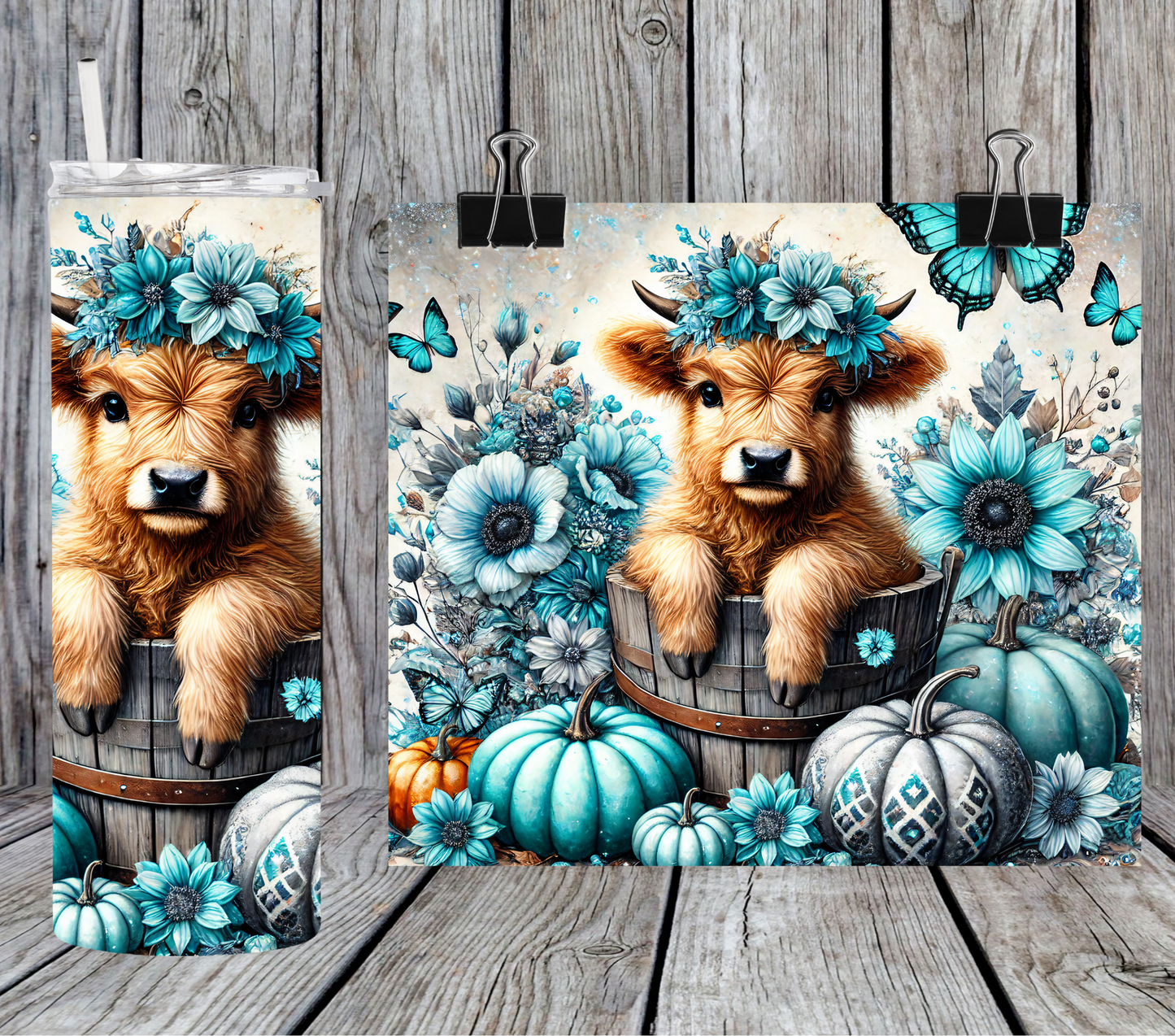 Highland cow teal pumpkins